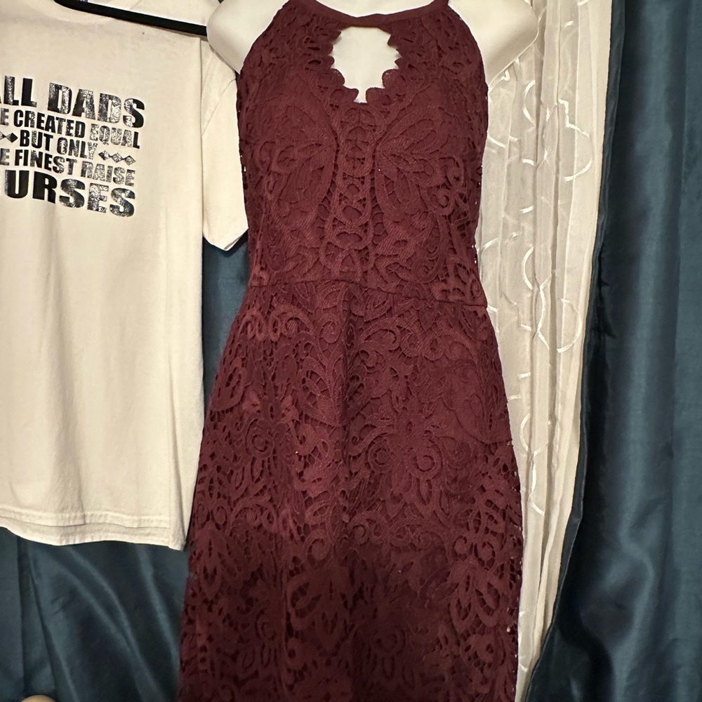 Guess Burgundy Lace Midi Dress
